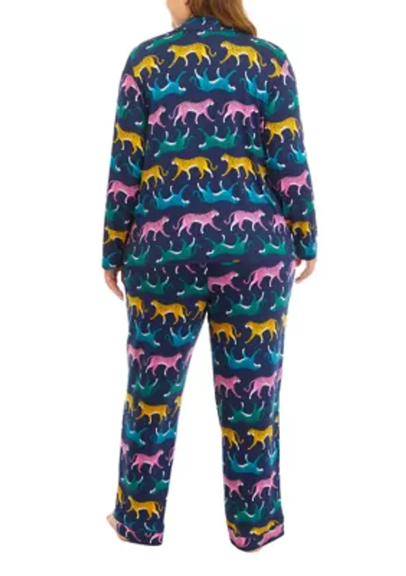 Plus Printed Notch Pajama Set