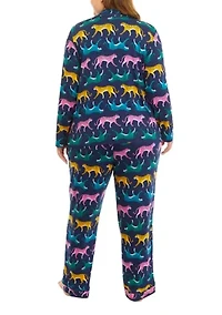 Plus Printed Notch Pajama Set
