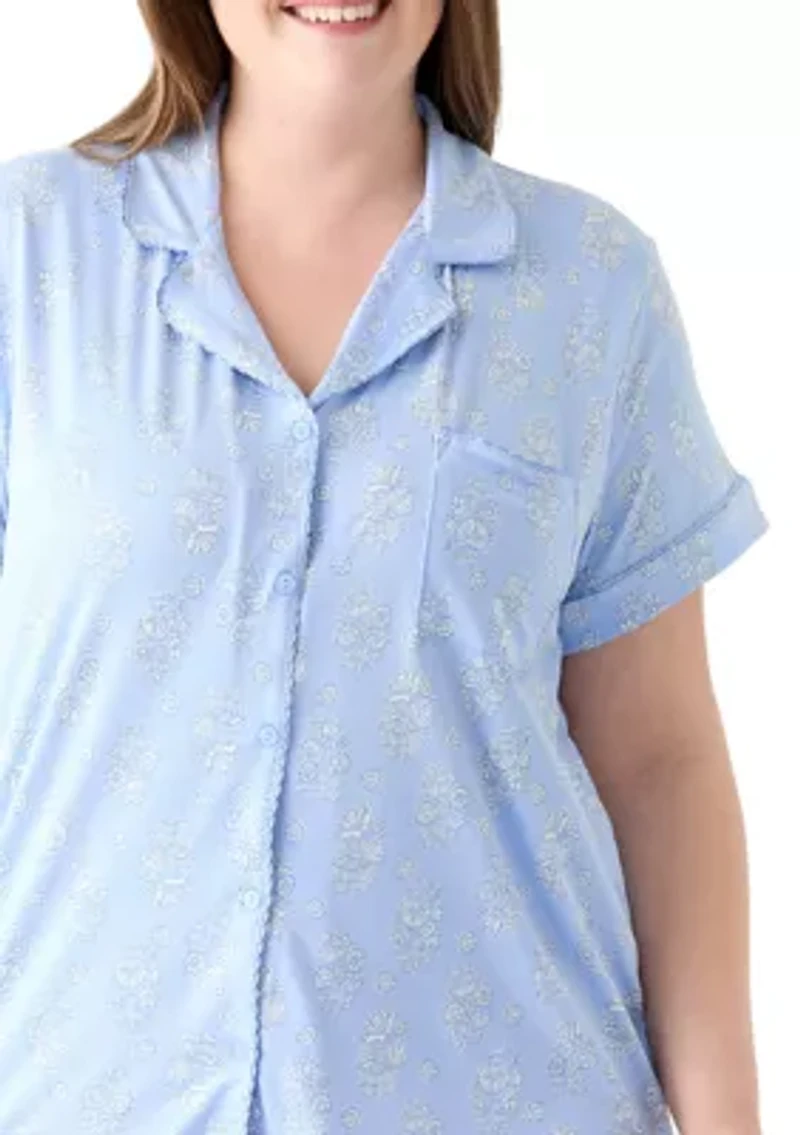 Plus Short Sleeve Notch Capri Pajama Set