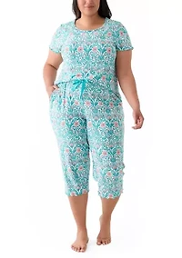 Plus Short Sleeve Top and Ruffle Pants Pajama Set