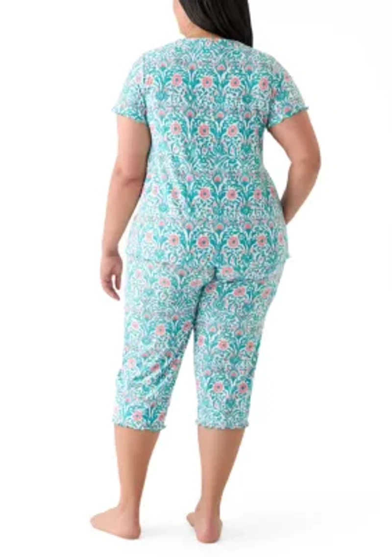 Plus Short Sleeve Top and Ruffle Pants Pajama Set