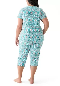 Plus Short Sleeve Top and Ruffle Pants Pajama Set