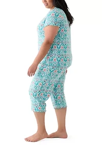 Plus Short Sleeve Top and Ruffle Pants Pajama Set