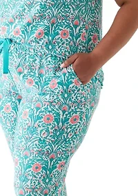 Plus Short Sleeve Top and Ruffle Pants Pajama Set