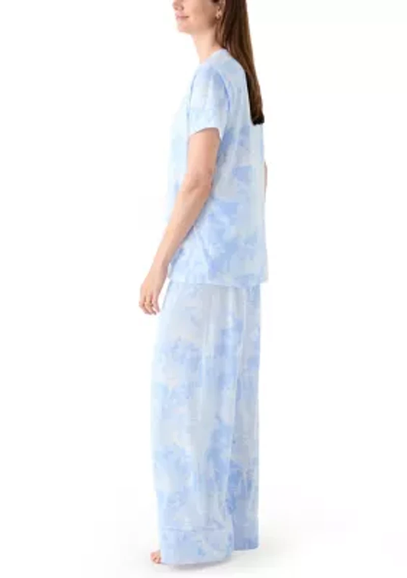 Women's Short Sleeve Wide Crop Knit Pajama Set