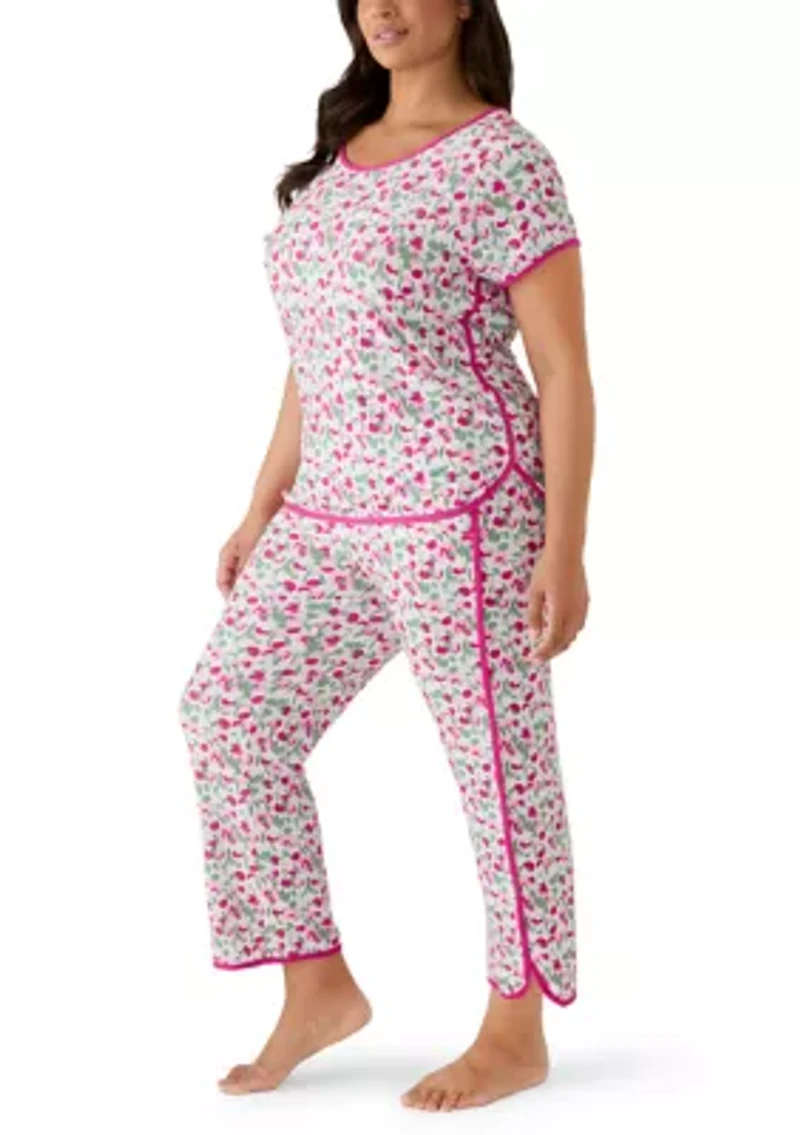 Plus Short Sleeve Crew Neck Yummy Pajama Set