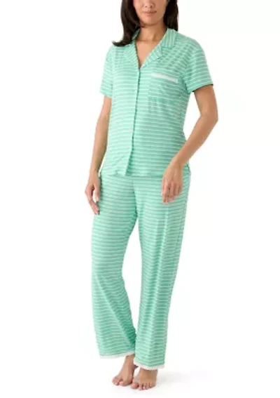 Women's Short Sleeve Cropped Notch Pant Set