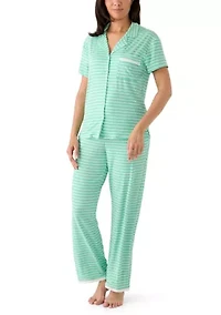 Women's Short Sleeve Cropped Notch Pant Set