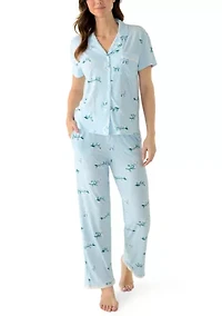 Women's Short Sleeve Cropped Notch Pant Set