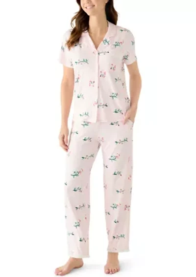 Women's Short Sleeve Cropped Notch Pant Set