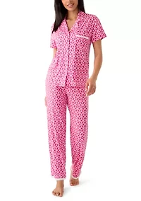 Women's Short Sleeve Cropped Notch Pant Set