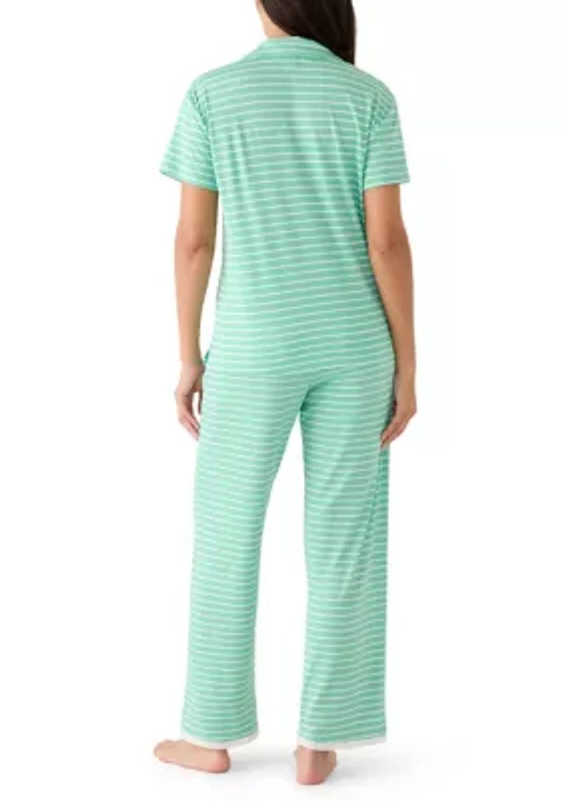 Women's Short Sleeve Cropped Notch Pant Set