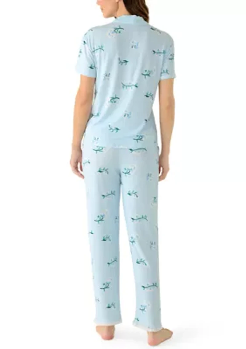 Women's Short Sleeve Cropped Notch Pant Set