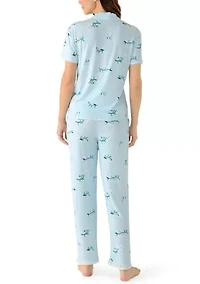 Women's Short Sleeve Cropped Notch Pant Set