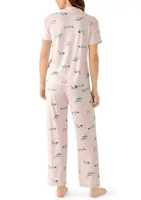Women's Short Sleeve Cropped Notch Pant Set