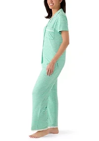 Women's Short Sleeve Cropped Notch Pant Set
