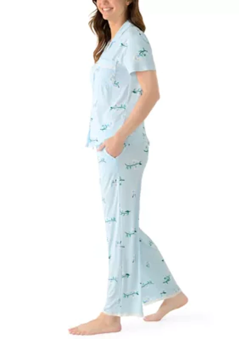 Women's Short Sleeve Cropped Notch Pant Set