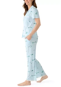 Women's Short Sleeve Cropped Notch Pant Set