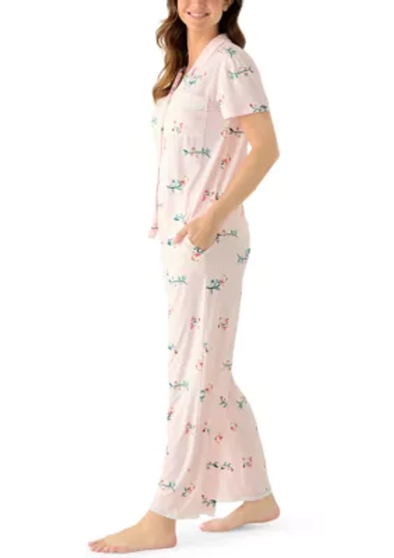 Women's Short Sleeve Cropped Notch Pant Set