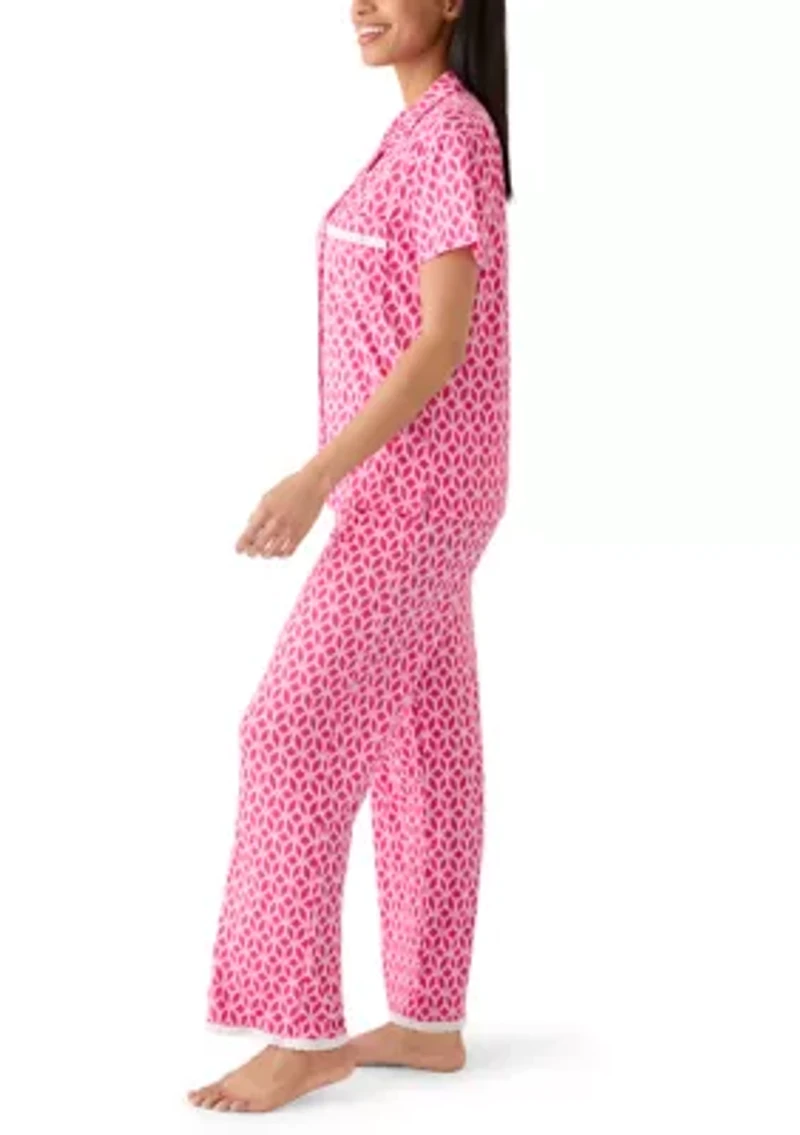 Women's Short Sleeve Cropped Notch Pant Set