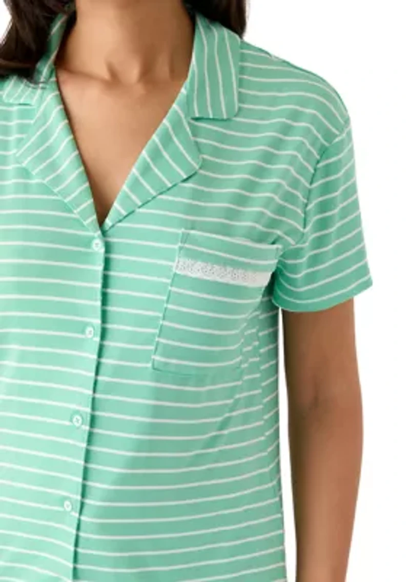 Women's Short Sleeve Cropped Notch Pant Set