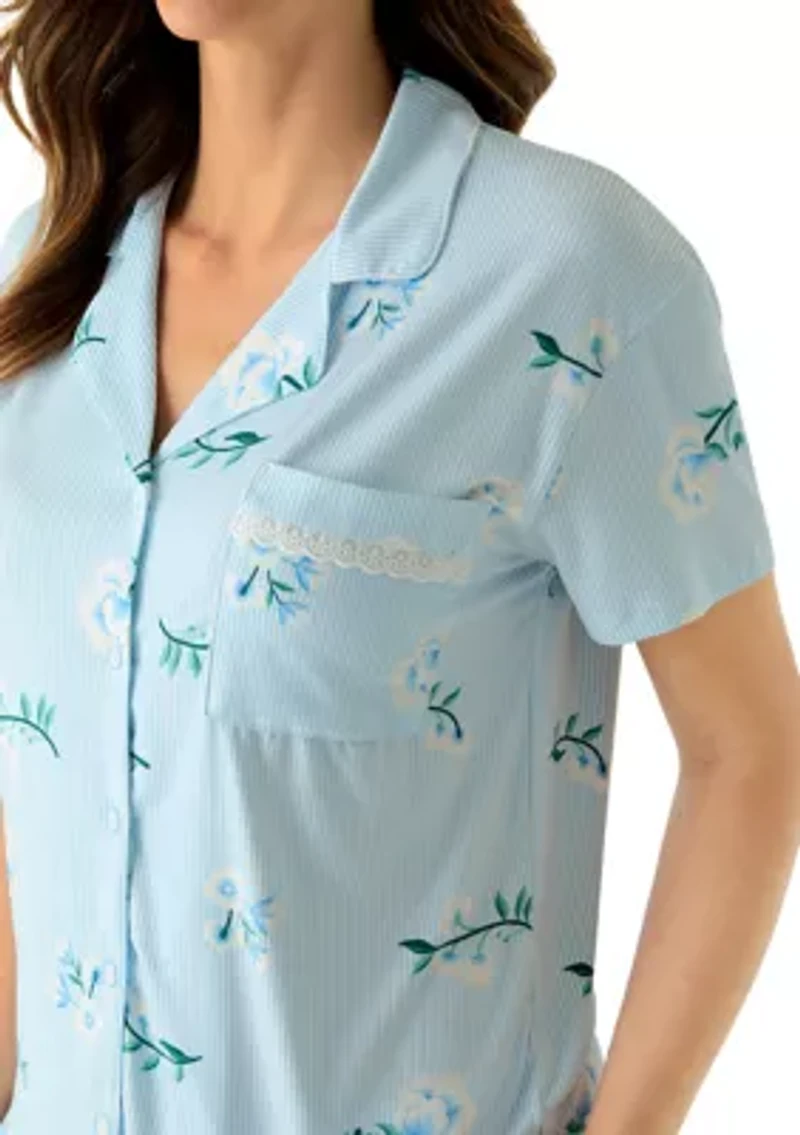 Women's Short Sleeve Cropped Notch Pant Set