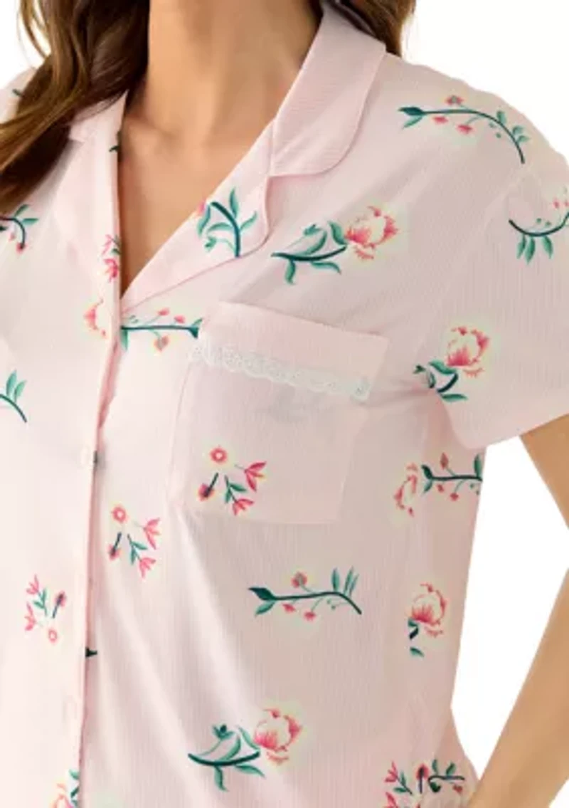 Women's Short Sleeve Cropped Notch Pant Set