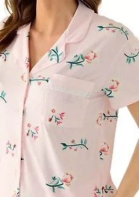 Women's Short Sleeve Cropped Notch Pant Set