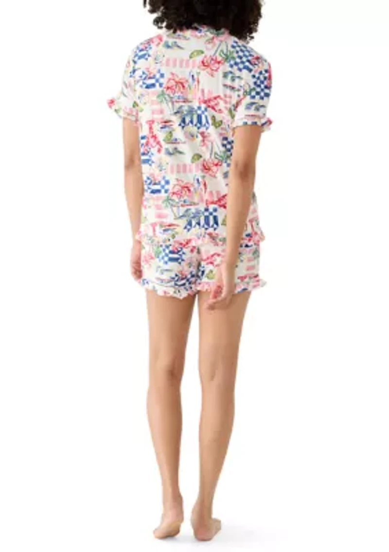 Women's Shirt and Shorts Print Pajama Set