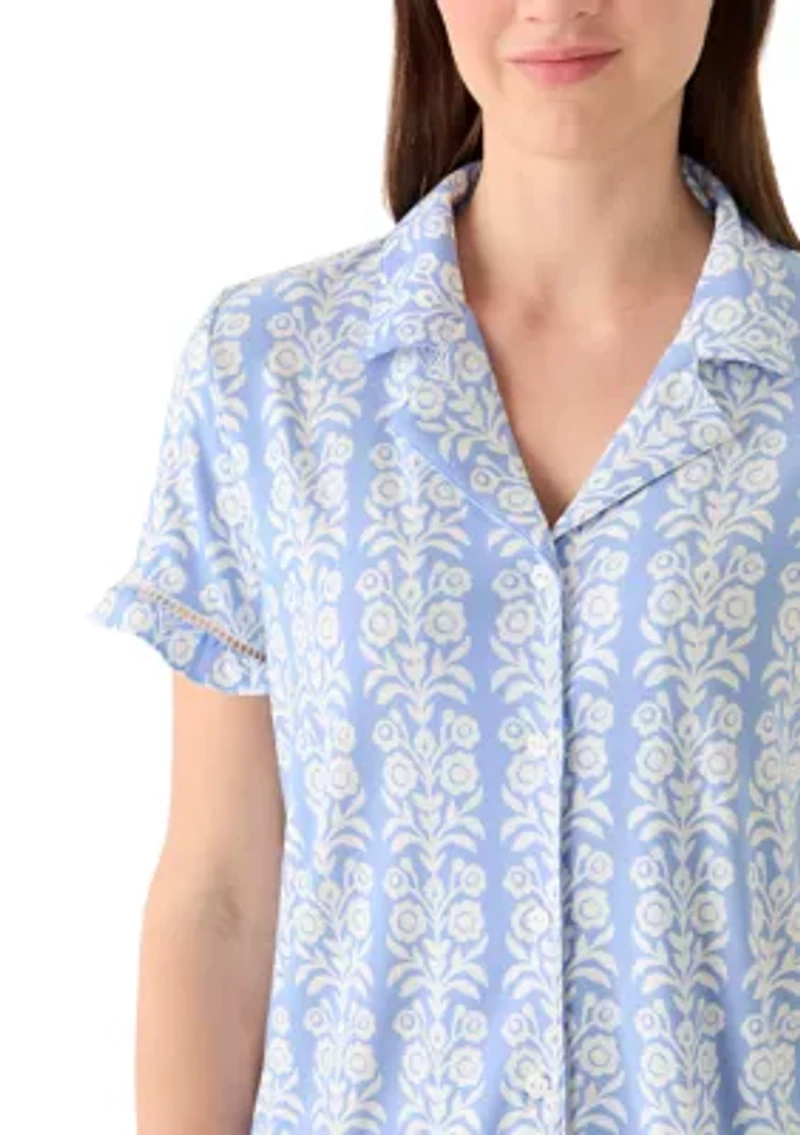 Women's Shirt and Shorts Print Pajama Set