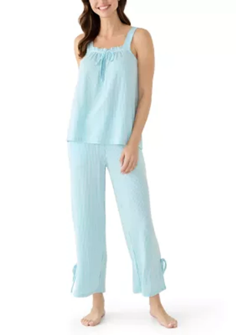 Sleeveless Bow Knit Seersucker Pajama Set