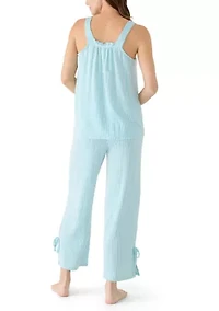 Sleeveless Bow Knit Seersucker Pajama Set