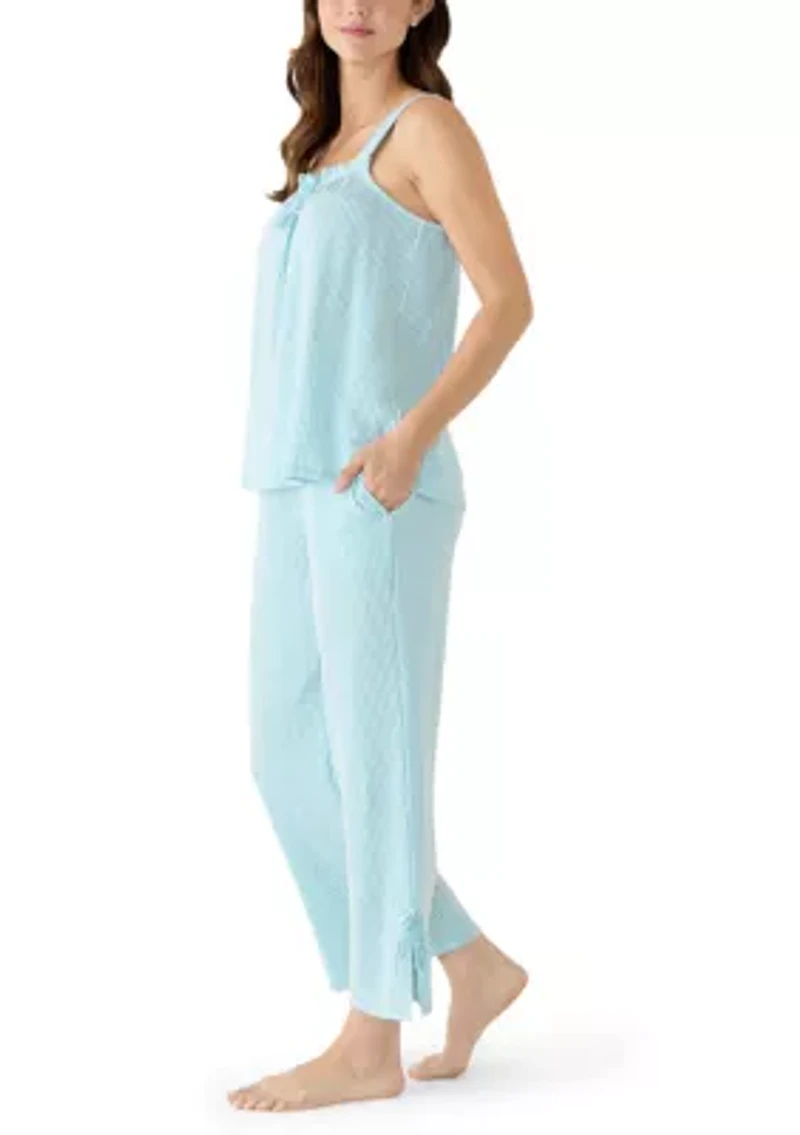 Sleeveless Bow Knit Seersucker Pajama Set