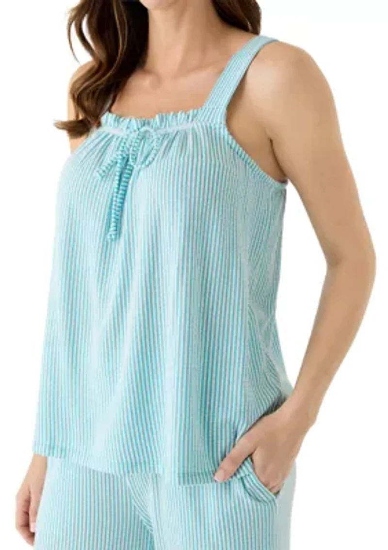 Sleeveless Bow Knit Seersucker Pajama Set