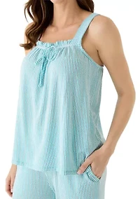 Sleeveless Bow Knit Seersucker Pajama Set
