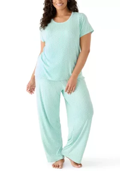 Plus Short Sleeve Knit Pant Pajama Set
