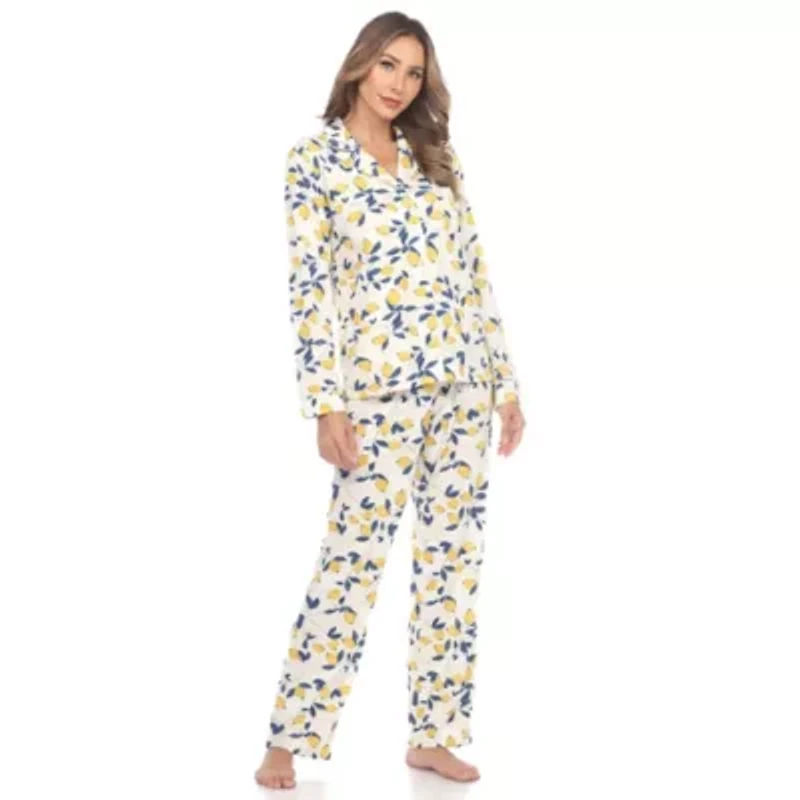Women's Lemon Print Button Front Pajama Set
