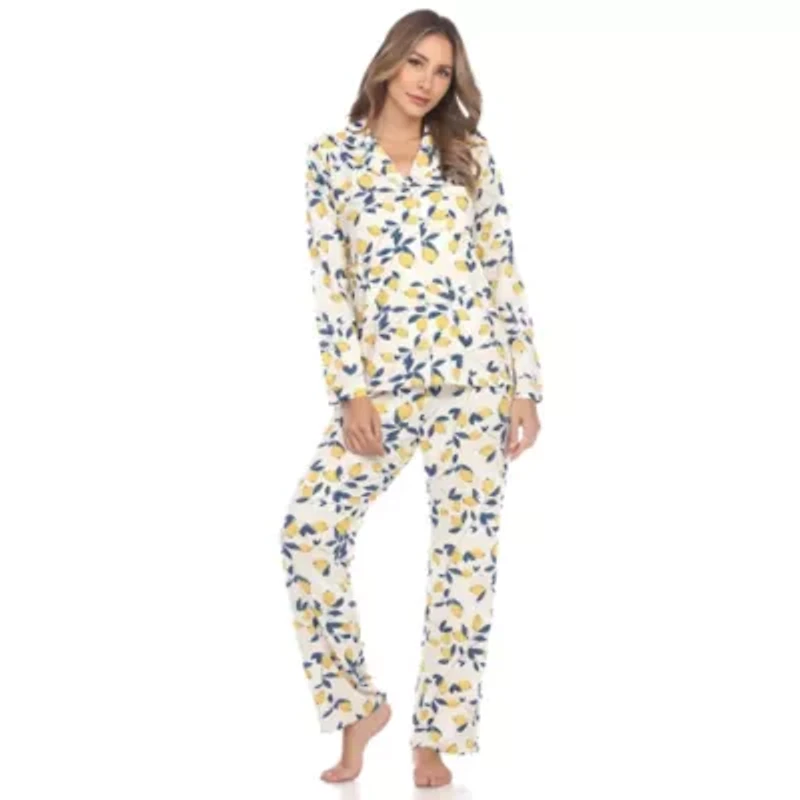 Women's Lemon Print Button Front Pajama Set