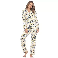 Women's Lemon Print Button Front Pajama Set
