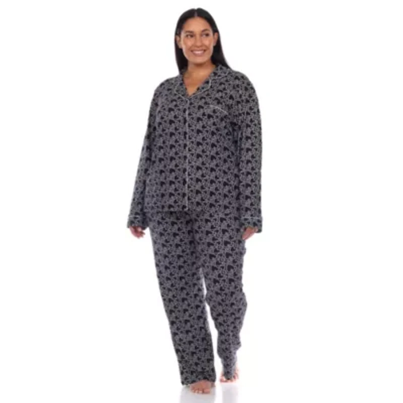 Plus Long Sleeve Heart Print Pajama Set