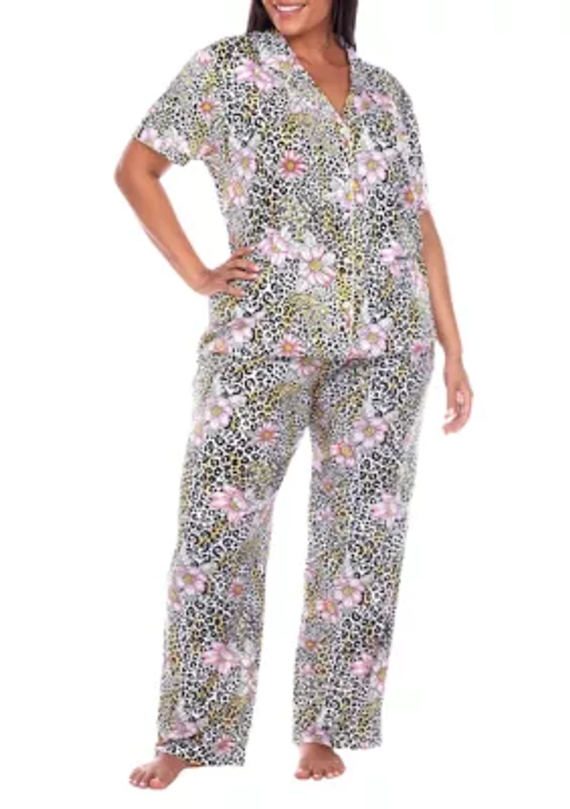 Plus Short Sleeve & Pants Tropical Pajama Set