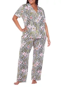 Plus Short Sleeve & Pants Tropical Pajama Set