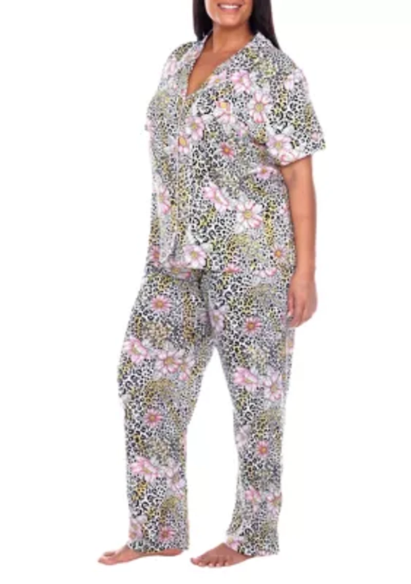 Plus Short Sleeve & Pants Tropical Pajama Set