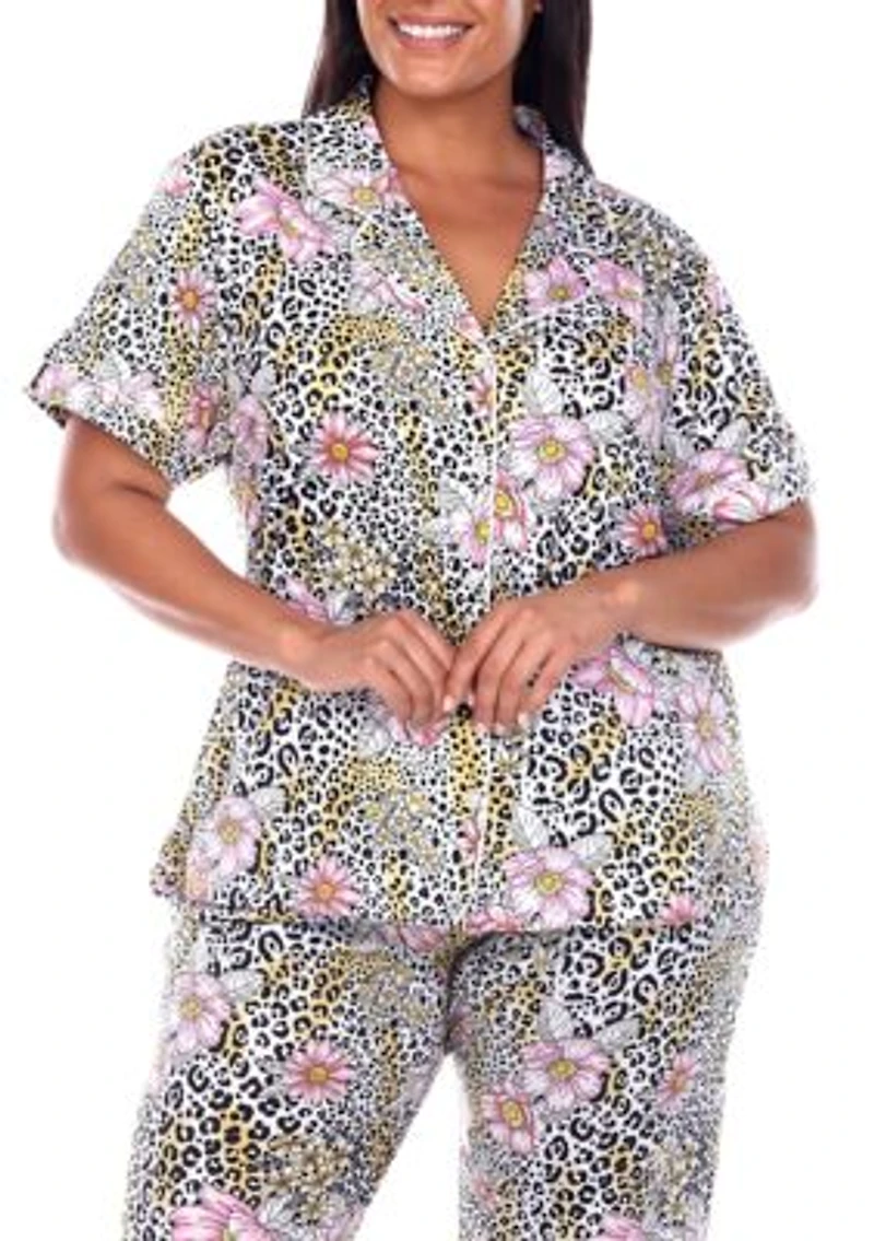 Plus Short Sleeve & Pants Tropical Pajama Set