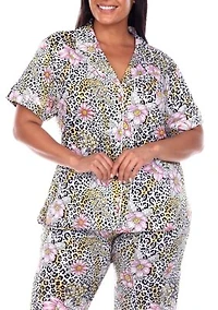 Plus Short Sleeve & Pants Tropical Pajama Set