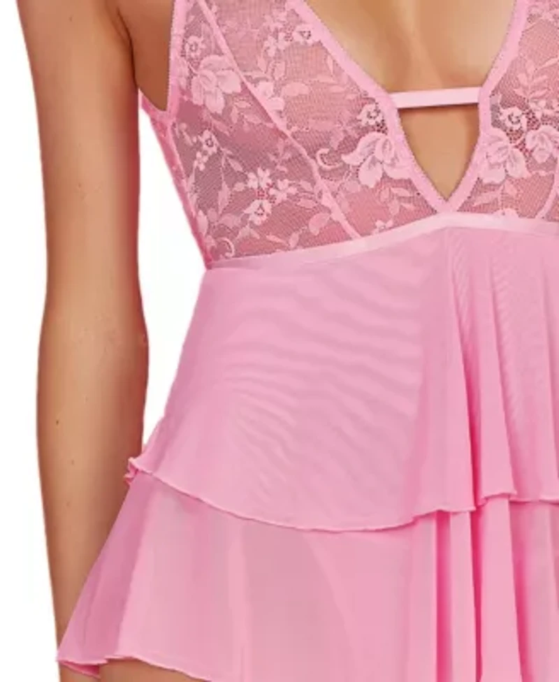 Kendra 2PC Floral Lace 2 Two Tiered Skirt Babydoll Set Lingerie