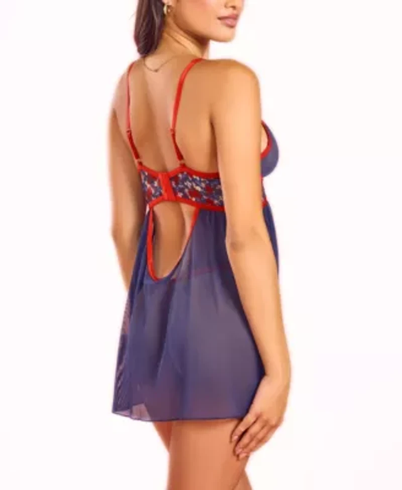 Inga Fine Mesh and Printed Floral 2PC Babydoll Panty Set Lingerie