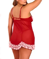 Corey Plus 2PC Heart Lace and Princess Seam Babydoll Set Lingerie