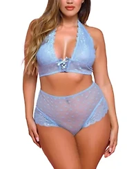 Esme Plus 2 PC Daisy Mesh & Lace Up Intimate Halter Bralette Set