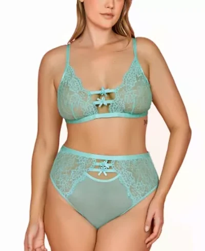 Gisele Plus 2PC Mint Lace w/Satin Bows Bralette Set